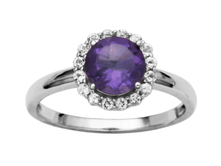 Sterling Silver African Amethyst & White Topaz Halo Ring by Samuel B. For Discount