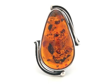 Estate Sterling Silver Hand Made Amber Solitaire Ring Discount