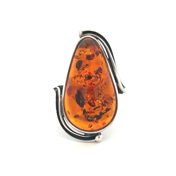 Estate Sterling Silver Hand Made Amber Solitaire Ring Discount