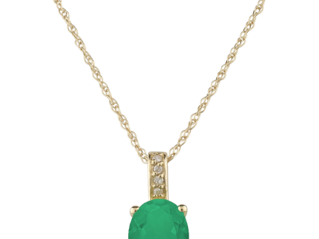 14K Yellow Gold 0.74ctw Oval Emerald & Diamond Drop Necklace Cheap