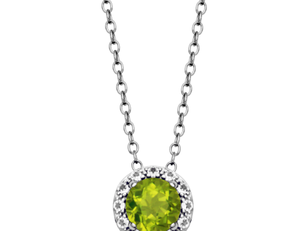 Sterling Silver Peridot & White Topaz Halo Necklace by Samuel B. Online Sale