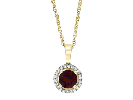 14K Yellow Gold 0.65ctw Garnet & Diamond Halo Necklace Discount