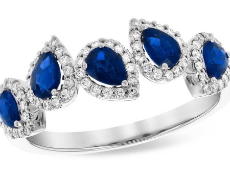 14K White Gold 1.19ctw Pear Shaped Blue Sapphire & Diamond Halo Ring by Allison Kaufman For Discount