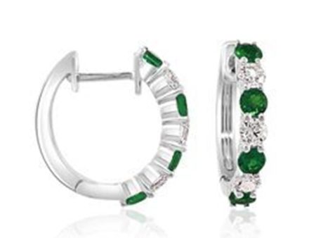 14K White Gold 0.79tw Emerald & Diamond Huggie Hoop Earrings Online Hot Sale