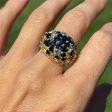 Estate 18K Yellow Gold 2.70ctw Blue Sapphire & Diamond Cluster Flower Ring Online Hot Sale