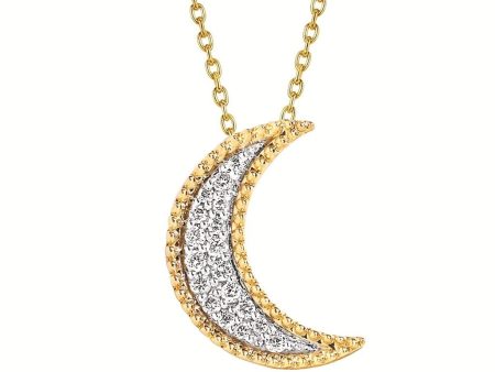 14K Yellow Gold 0.10ctw Diamond Crescent Moon Necklace Sale