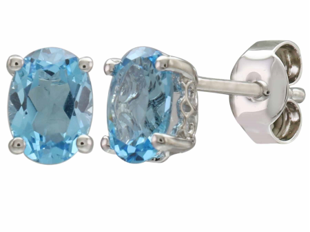 14K White Gold 1.69ctw Oval Swiss Blue Topaz Stud Earrings For Discount