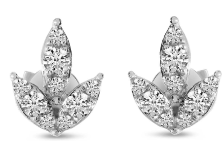 14K White Gold 0.18ctw Diamond Lotus Flower Stud Earrings For Cheap