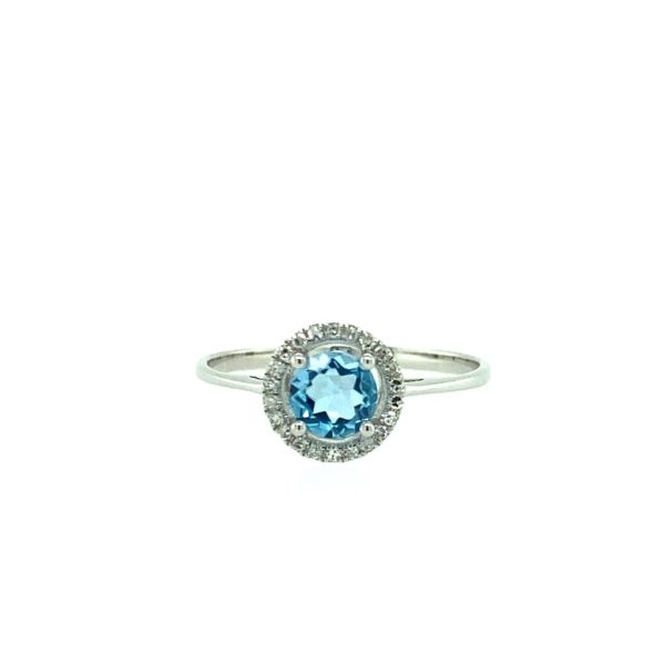 14K White Gold 0.66ctw Round Blue Topaz & Diamond Halo Ring Discount