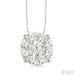 14K White Gold 1.00ctw Round Diamond Cluster Necklace Cheap