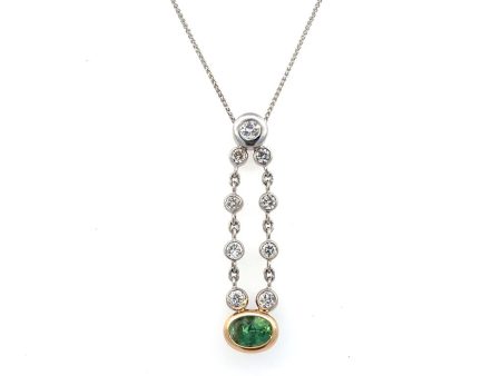 Estate 14K Two Tone Gold 1.52ctw Green Tourmaline & Diamond Drop Necklace Hot on Sale