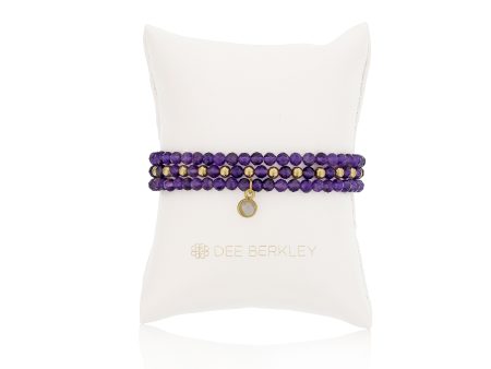 Amethyst & Gold Filled Bead Stretch Bracelet Set by Dee Berkley Cheap