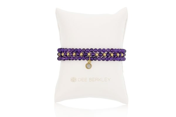 Amethyst & Gold Filled Bead Stretch Bracelet Set by Dee Berkley Cheap