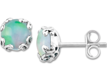 Sterling Silver Round Opal Stud Earrings by Samuel B. Hot on Sale