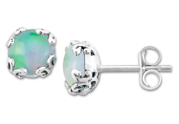 Sterling Silver Round Opal Stud Earrings by Samuel B. Hot on Sale