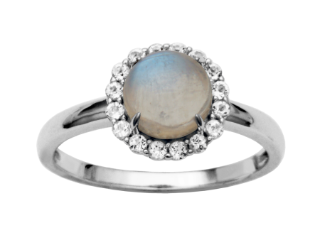 Sterling Silver Rainbow Moonstone & White Topaz Halo Ring by Samuel B. Online