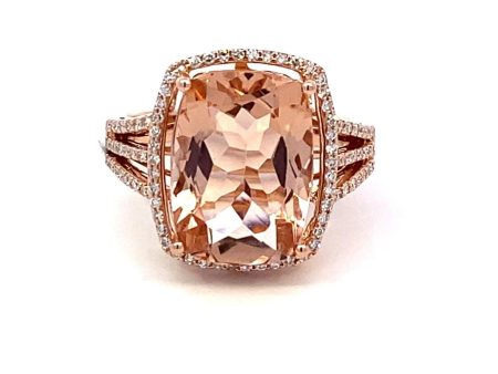 14K Rose Gold 6.61ctw Cushion Morganite & Diamond Halo Ring Supply