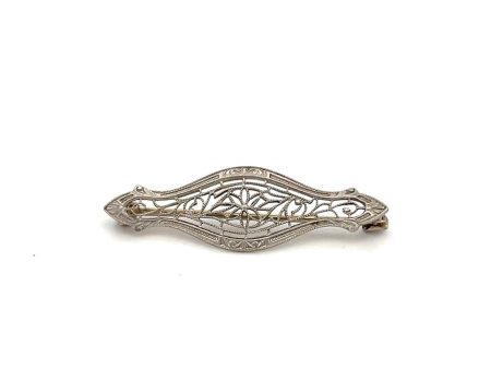 Estate 14K White Gold Krementz Art Deco Filigree Brooch Online now