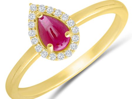 14K Yellow Gold 0.75ctw Pear Ruby & Diamond Halo Ring Sale