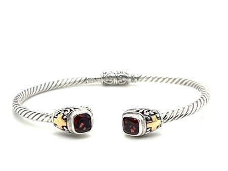 Sterling Silver & 18K Yellow Gold Garnet Cuff Bracelet by Samuel B. Online Sale