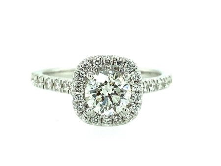 14K White Gold 1.08ct Round Diamond Halo Engagement Ring on Sale