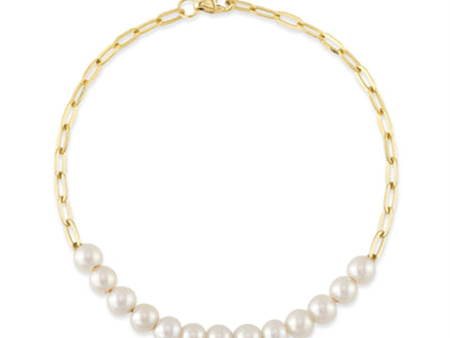 14K Yellow Gold Paperclip Chain & Cultured Pearl Strand Bracelet by Shy Creation Online now