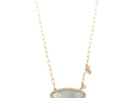 14K Yellow Gold Mother of Pearl & Diamond Halo Necklace Online now