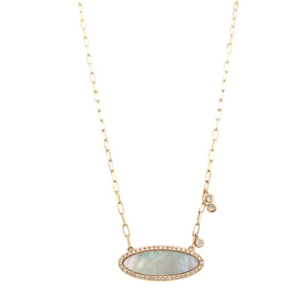 14K Yellow Gold Mother of Pearl & Diamond Halo Necklace Online now