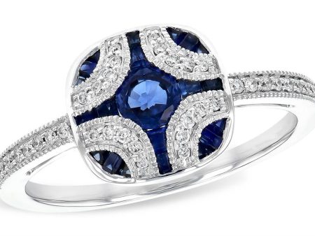 14K White Gold 0.84ctw Blue Sapphire & Diamond Vintage Inspired Ring by Allison Kaufman Online Hot Sale