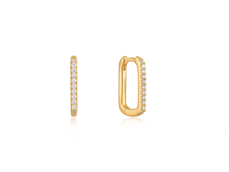 Gold Plated Cubic Zirconia Oval Huggie Hoop Earrings by Ania Haie For Sale