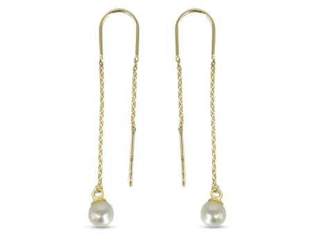 10K Yellow Gold Freshwater Pearl Drop Threader Earrings Online