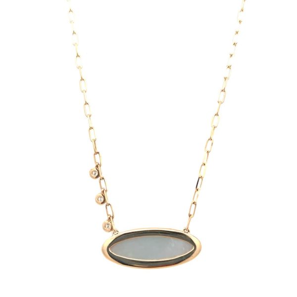 14K Yellow Gold Mother of Pearl & Diamond Halo Necklace Online now