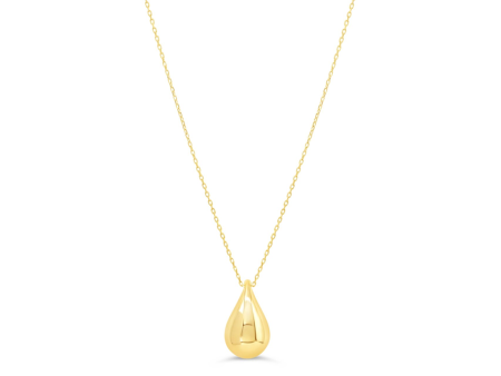 10K Yellow Gold Puffed Teardrop Pendant Necklace For Discount