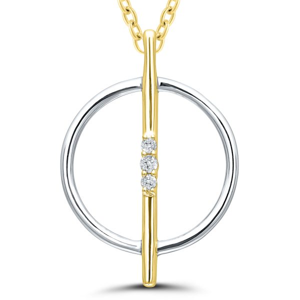 Sterling Silver Gold Plated 0.05ctw Round Diamond Circle Necklace Sale