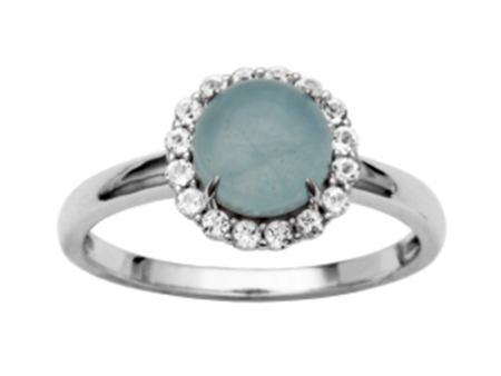 Sterling Silver Milky Aquamarine & White Topaz Halo Ring by Samuel B. Sale