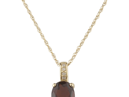 14K Yellow Gold 1.53ctw Oval Garnet & Diamond Drop Necklace Cheap