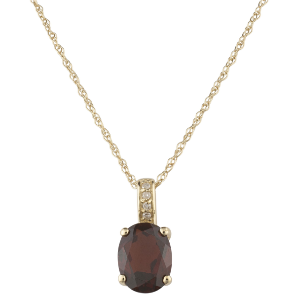 14K Yellow Gold 1.53ctw Oval Garnet & Diamond Drop Necklace Cheap