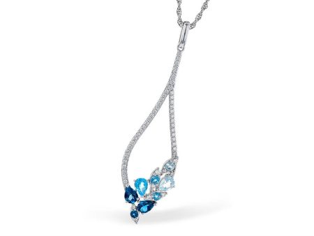 14K White Gold 1.05ctw Blue Topaz & Diamond Open Teardrop Necklace by Allison Kaufman Online now