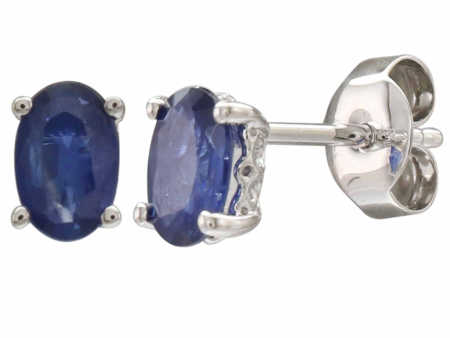 14K White Gold 1.20ctw Oval Blue Sapphire Stud Earrings Sale