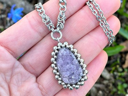 GEMSTONE Ovoid Amethyst Druzy Pendant Cheap