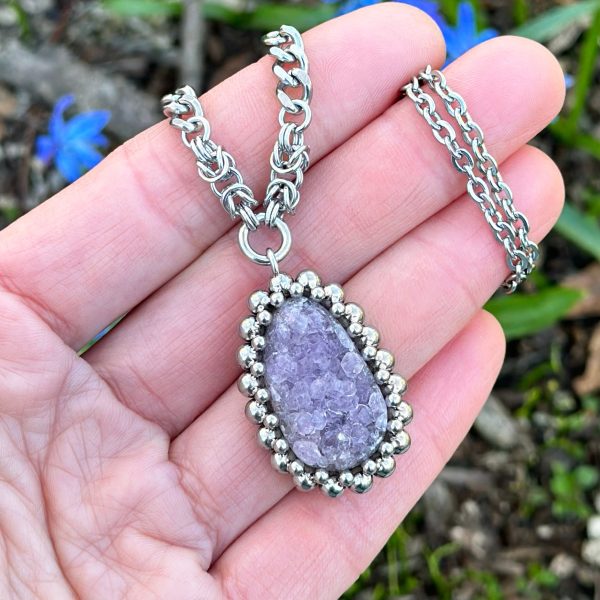 GEMSTONE Ovoid Amethyst Druzy Pendant Cheap