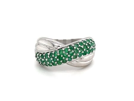 Estate Sterling Silver Emerald Cluster Crossover Band Discount