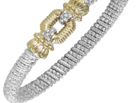 Sterling Silver & 14K Yellow Gold 0.09ctw Round Diamond Bangle Bracelet Cheap