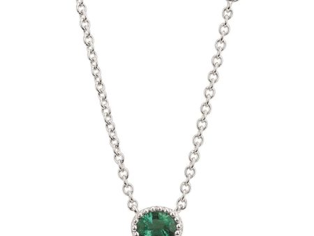 14K White Gold 0.35ctw Oval Emerald & Diamond Necklace Fashion