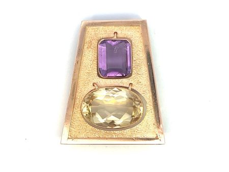 Estate 18K Yellow Gold Amethyst & Citrine Pin Pendant For Sale