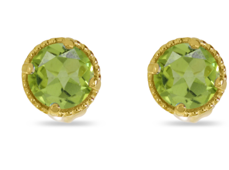 14K Yellow Gold 4mm Round Peridot Milgrain Stud Earrings Online now