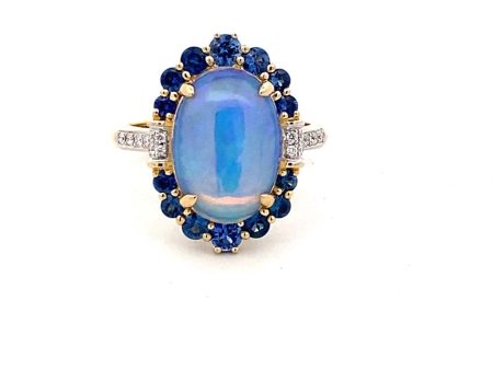 14K Two Tone Gold 4.10ctw Opal, Blue Sapphire & Diamond Ring by Bellarri Online Hot Sale