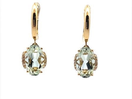 14K Yellow Gold 3.41ctw Oval Prasiolite & Diamond Drop Earrings Cheap