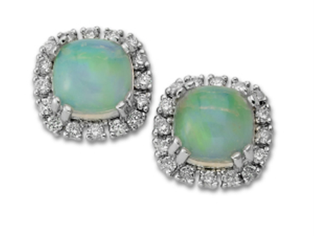 14K White Gold 2.25ctw Cushion Opal & Diamond Halo Stud Earrings by Samuel B. Supply