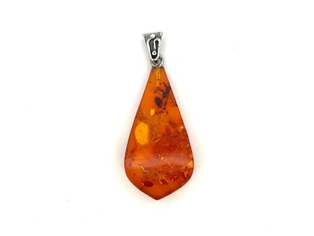 Estate Sterling Silver Pear Shaped Amber Solitaire Pendant Supply